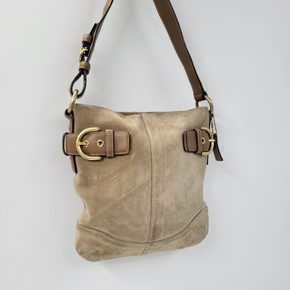 VTG Y2K Coach #3567 Small Camel Tan Suede Leather Buckle Accent Hobo - Picture 4 of 16